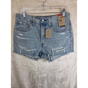 Levis 501 High Rise Distressed‎ Denim Shorts Light Wash 563270269 Womens 30 NWT